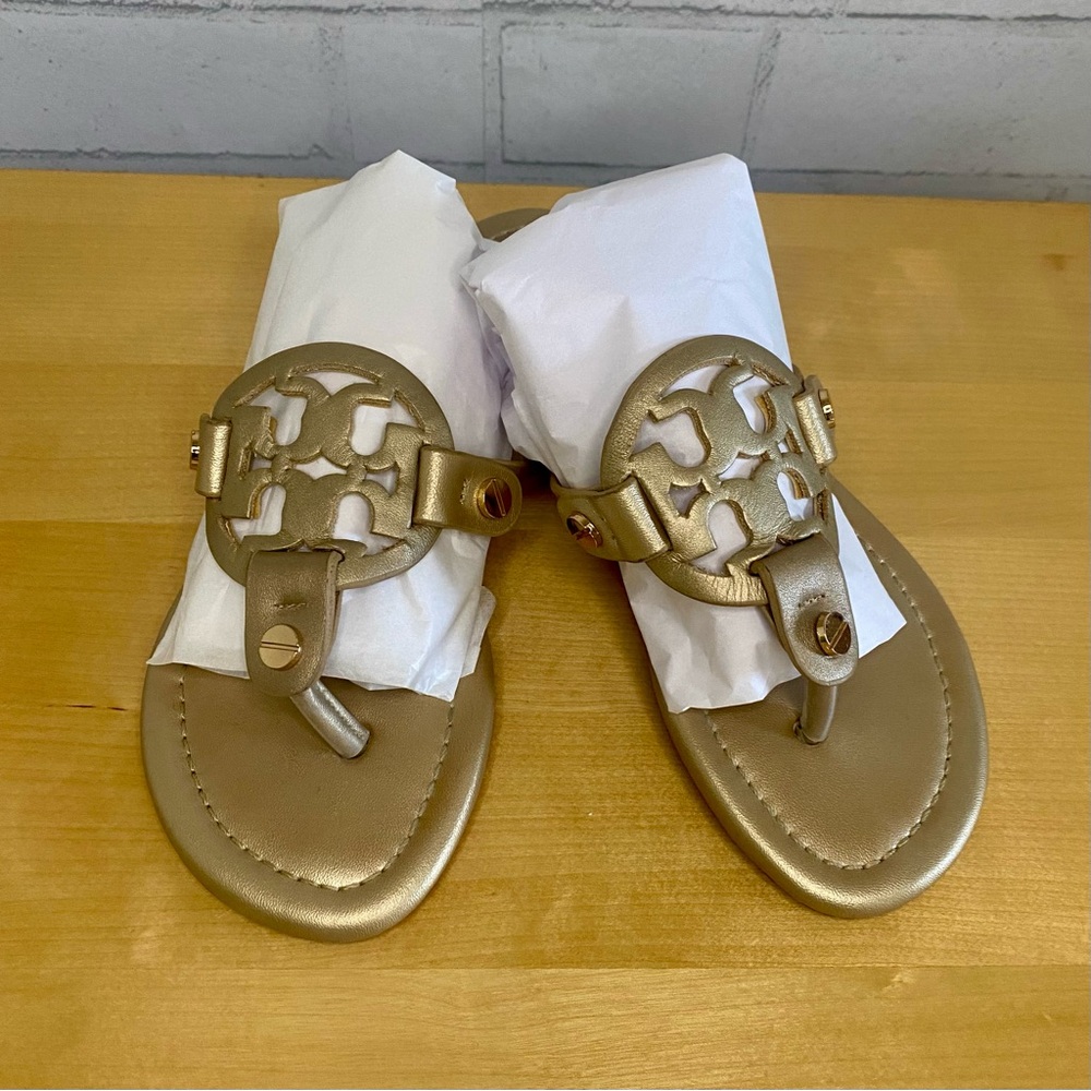 Tory Burch TB Miller Metallic Sandals gold sz 5.5 in EUC